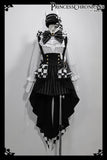 Ouji Lolita Outfit High Low Waist Cincher / Long Sleeve White Shirt / Striped Shorts / Bow Train ~ Rabbit Theater Corset Costume