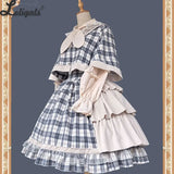 Sweet Checkered Lolita High Waist Skirt / Sailor Collar Cape for Women ~ The Summer Dawn by Infanta