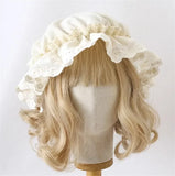 Vintage Bonnet Hat Woman Girl Handmade Antique Doll Lolita Bow Beige Sun Protection Bonnet Hat Night Cap