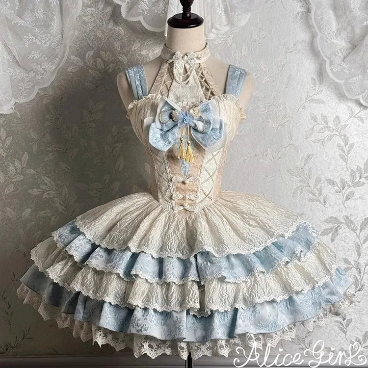 Pre-order Vintage Chinese Style Lolita JSK Dress Jacquard Layered Party  Dress by Alice Girl ~ Mountain & Sea View