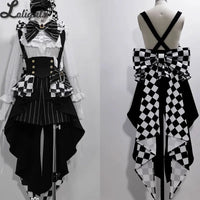 Ouji Lolita Outfit High Low Waist Cincher / Long Sleeve White Shirt / Striped Shorts / Bow Train ~ Rabbit Theater Corset Costume
