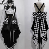 Ouji Lolita Outfit High Low Waist Cincher / Long Sleeve White Shirt / Striped Shorts / Bow Train ~ Rabbit Theater Corset Costume