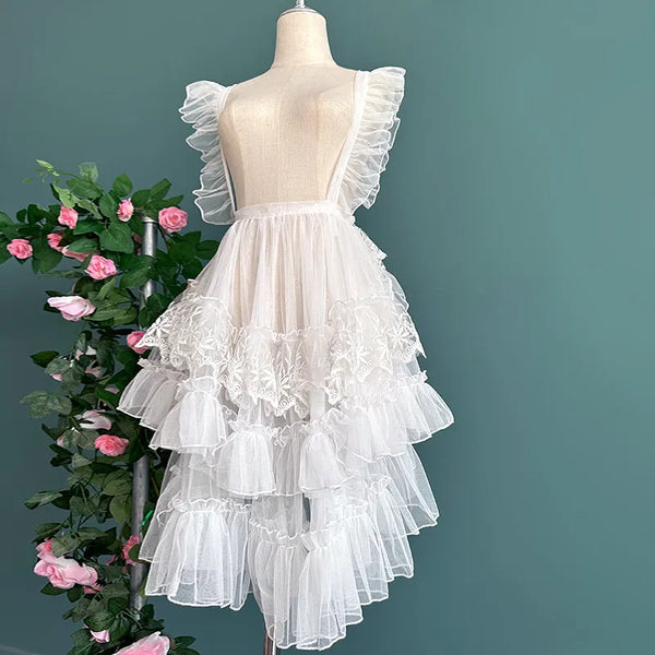 Royal Style Lolita Mesh Apron Ruffled Sheer Cover up Dress