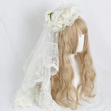 Sweet Lolita Mini Fascinator Hat Wedding Flat Top Hat W. Lace Veil ~ Cream Cake