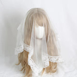 Sweet Lolita Mini Fascinator Hat Wedding Flat Top Hat W. Lace Veil ~ Cream Cake
