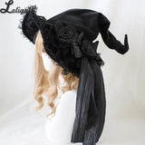 Gothic Halloween Witch Hat Sweet Lolita Demon Bow Velvet Lace Cosplay Hat