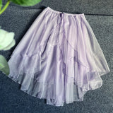 Double Layered Waist Curtain Sheer Asymmetrical Mesh Cover up Skirt