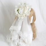 Sweet Lolita Mini Fascinator Hat Wedding Flat Top Hat W. Lace Veil ~ Cream Cake