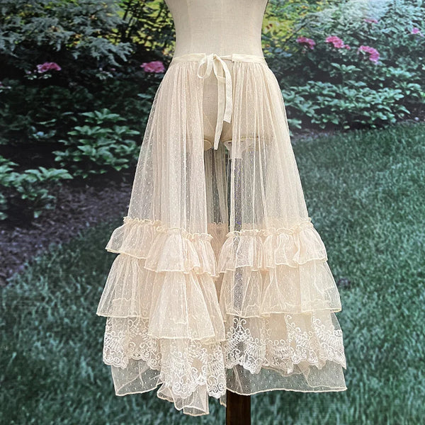Dotted Lolita Waist Curtain Sheer Mesh Cover Up Skirt