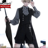 Ouji Lolita Outfit Retro Lolita Medieval Little Prince Irregular Long Vest / Shorts by Princess Chronicles ~ The Shadow
