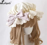 Vintage Bonnet Hat Woman Girl Handmade Antique Doll Lolita Bow Beige Sun Protection Bonnet Hat Night Cap