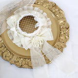 Sweet Lolita Mini Fascinator Hat Wedding Flat Top Hat W. Lace Veil ~ Cream Cake