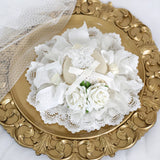 Sweet Lolita Mini Fascinator Hat Wedding Flat Top Hat W. Lace Veil ~ Cream Cake