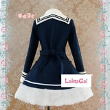 Classis Sailor Uniform Inspired Navy Blue Long Sleeve Double Breasted Metal Button Wool Winter Lolita Coat