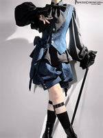Ouji Lolita Outfit Vintage Royal Blue Hooded Cloak Cape / Bloomer Shorts / Vest by Princess Chronicles ~ Rabbit Run