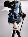 Ouji Lolita Outfit Vintage Royal Blue Hooded Cloak Cape / Bloomer Shorts / Vest by Princess Chronicles ~ Rabbit Run