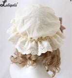 Vintage Bonnet Hat Woman Girl Handmade Antique Doll Lolita Bow Beige Sun Protection Bonnet Hat Night Cap