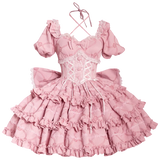 Sweet Tiered Lolita Dresses Halter Neck Off the Shoulder Short Party Dress Royal Princess Costume by Ocelot ~ Blooming Roses