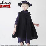 Gothic Lolita Cape Retro Medieval Prince Black Poncho Coat Pointed Lapel Collar ~ Reverse Luo Lan by Princess Chronicles