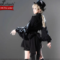 Gothic Black Long Ruffle Sleeve Lolita Shirt Retro Prince Shirt ~ Elegant Doll by Princess Chronicles