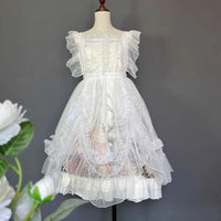 Vintage Lolita Polka Dotted Apron Sheer Mesh Cover up Dress