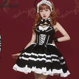Retro Style Lolita JSK Dress Vintage Black and White Doll Style Mini Halter Neck Dress by Ocelot ~ Lilith
