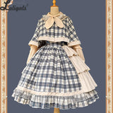 Sweet Checkered Lolita High Waist Skirt / Sailor Collar Cape for Women ~ The Summer Dawn by Infanta