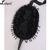 Gothic Halloween Bonnet Hat Lolita Handmade Pearl Tassel Lace Rose Black Hat
