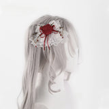 Gothic Halloween Headpiece White Lolita Hair Accessories Red Lace Rose Bow Hairpin Cobweb Cross Flat Hat
