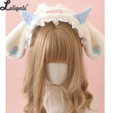 Sweet Lolita Rabbit Ear Headband Subculture Cute Plush Angel Wings Lady's Hair Accessories