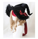 Gothic Halloween Witch Hat Sweet Lolita Demon Bow Velvet Lace Cosplay Hat
