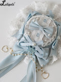 Light Blue Mini Top Hat Christmas Princess Lace Bow Lolita Hat for Cosplay Women Hair Clip