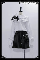 Ouji Lolita Outfit High Low Waist Cincher / Long Sleeve White Shirt / Striped Shorts / Bow Train ~ Rabbit Theater Corset Costume