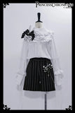 Ouji Lolita Outfit High Low Waist Cincher / Long Sleeve White Shirt / Striped Shorts / Bow Train ~ Rabbit Theater Corset Costume