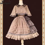 Sweet Checkered Lolita High Waist Skirt / Sailor Collar Cape for Women ~ The Summer Dawn by Infanta