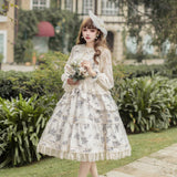 Classic Lolita JSK Dress ~ Holy Rose ~ Elegant Printed Long Dress with Mesh Waist Curtain