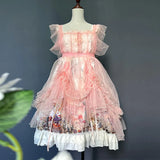 Vintage Lolita Polka Dotted Apron Sheer Mesh Cover up Dress