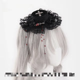 Lolita Gothic Headpiece Cross Rose Bow Hairpin Mini Flat Hat Hair Accessories Double Ponytail Hair Clips