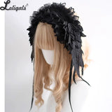 Gothic Multi-colored Wings Headband Gorgeous Lace Lolita Subculture KC with Ruffles