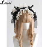 Sweet Maid Headband Black and Beige Elegant Classical KC Hair Accessories Doll Style Headband Top Hat ~ Seventh Night Chapter