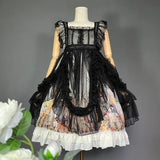 Vintage Lolita Polka Dotted Apron Sheer Mesh Cover up Dress