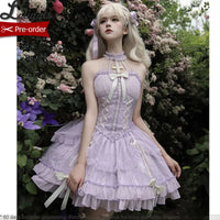 Pre-order Sweet Halter Neck Lolita JSK Dress Purple Corset Mini Party Dress by Alice Girl ~ The Cross