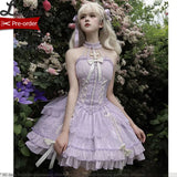 Pre-order Sweet Halter Neck Lolita JSK Dress Purple Corset Mini Party Dress by Alice Girl ~ The Cross