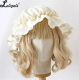 Vintage Bonnet Hat Woman Girl Handmade Antique Doll Lolita Bow Beige Sun Protection Bonnet Hat Night Cap