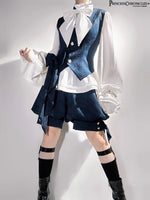 Ouji Lolita Outfit Vintage Royal Blue Hooded Cloak Cape / Bloomer Shorts / Vest by Princess Chronicles ~ Rabbit Run