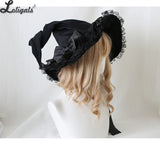 Gothic Halloween Witch Hat Sweet Lolita Demon Bow Velvet Lace Cosplay Hat