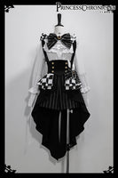 Ouji Lolita Outfit High Low Waist Cincher / Long Sleeve White Shirt / Striped Shorts / Bow Train ~ Rabbit Theater Corset Costume