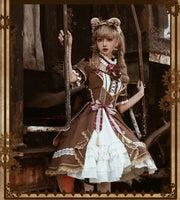 Steampunk Costume Vintage Short Sleeve Lolita Dress Asymmetrical Dresses Bear Detective by Ocelot