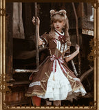 Steampunk Costume Vintage Short Sleeve Lolita Dress Asymmetrical Dresses Bear Detective by Ocelot