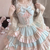 Sweet Sheer Lolita Blouse Long Flare Sleeve Lace Ruffle Chiffon Summer Top for Women
